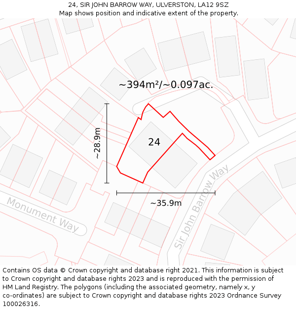 24, SIR JOHN BARROW WAY, ULVERSTON, LA12 9SZ: Plot and title map