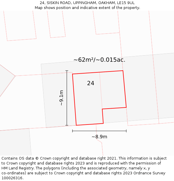 24, SISKIN ROAD, UPPINGHAM, OAKHAM, LE15 9UL: Plot and title map