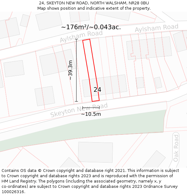 24, SKEYTON NEW ROAD, NORTH WALSHAM, NR28 0BU: Plot and title map