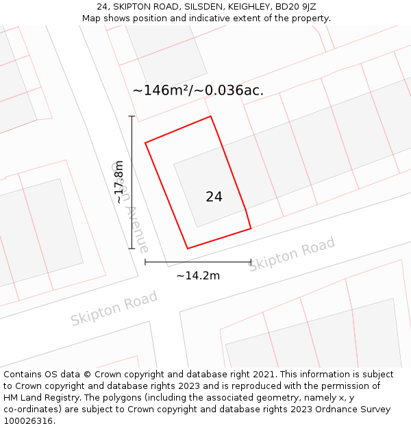24, SKIPTON ROAD, SILSDEN, KEIGHLEY, BD20 9JZ: Plot and title map