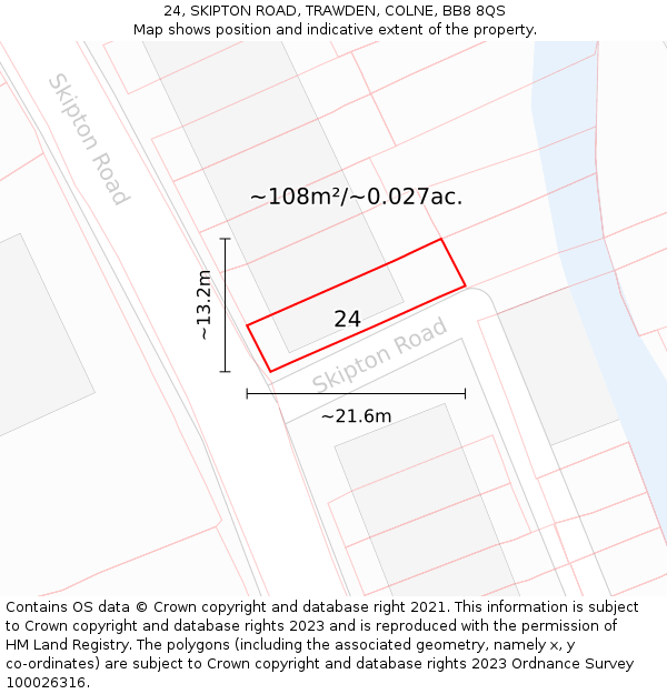 24, SKIPTON ROAD, TRAWDEN, COLNE, BB8 8QS: Plot and title map