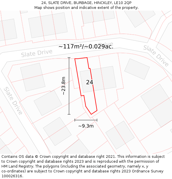 24, SLATE DRIVE, BURBAGE, HINCKLEY, LE10 2QP: Plot and title map