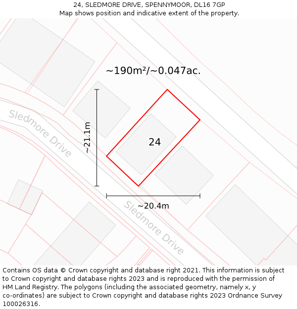 24, SLEDMORE DRIVE, SPENNYMOOR, DL16 7GP: Plot and title map