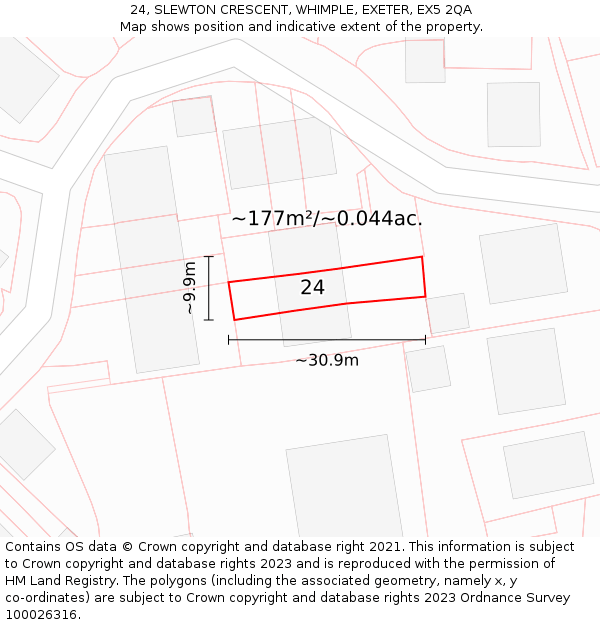 24, SLEWTON CRESCENT, WHIMPLE, EXETER, EX5 2QA: Plot and title map