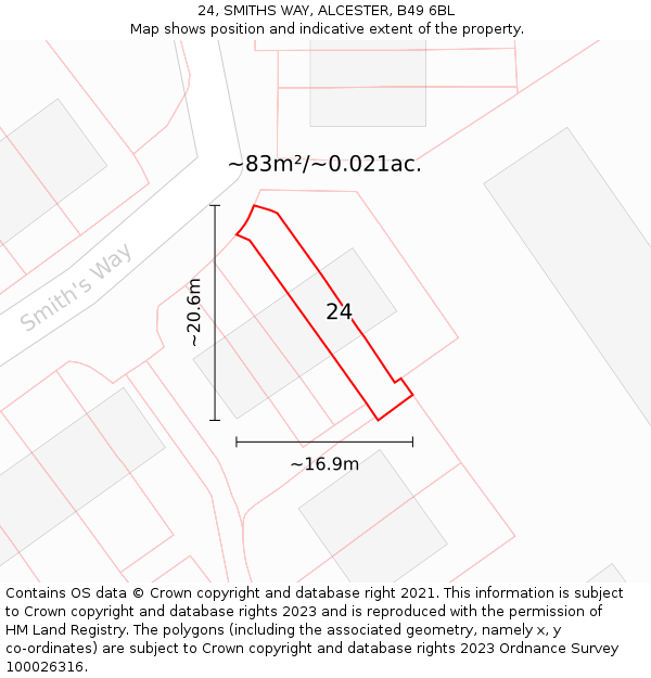 24, SMITHS WAY, ALCESTER, B49 6BL: Plot and title map
