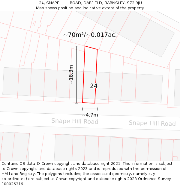 24, SNAPE HILL ROAD, DARFIELD, BARNSLEY, S73 9JU: Plot and title map
