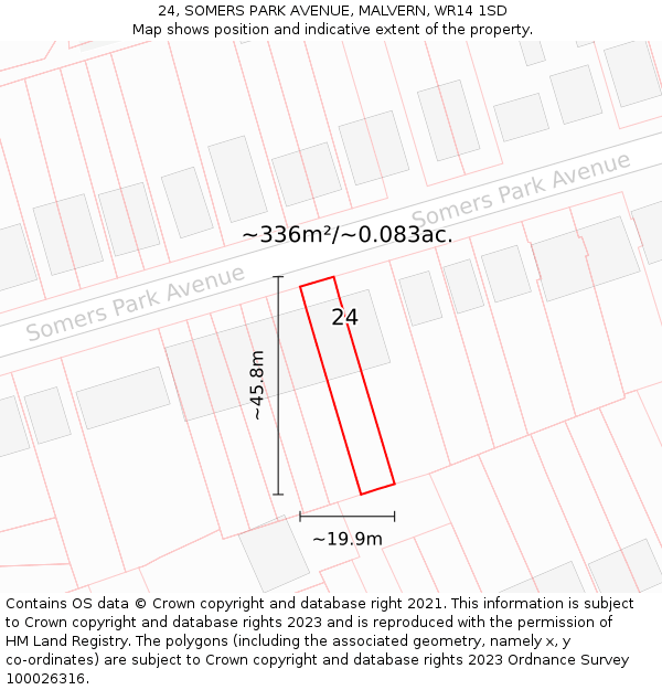 24, SOMERS PARK AVENUE, MALVERN, WR14 1SD: Plot and title map