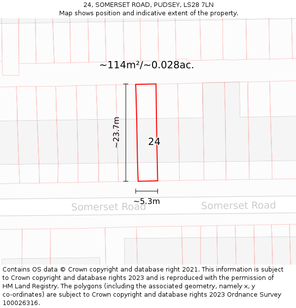 24, SOMERSET ROAD, PUDSEY, LS28 7LN: Plot and title map
