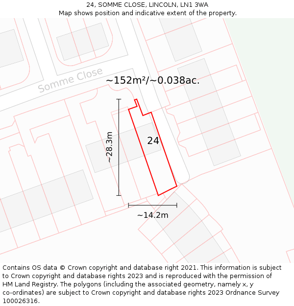 24, SOMME CLOSE, LINCOLN, LN1 3WA: Plot and title map