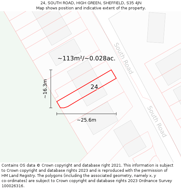 24, SOUTH ROAD, HIGH GREEN, SHEFFIELD, S35 4JN: Plot and title map