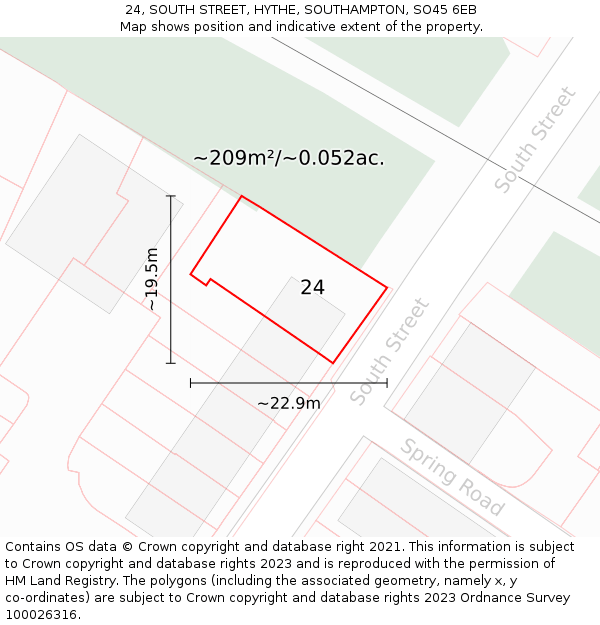 24, SOUTH STREET, HYTHE, SOUTHAMPTON, SO45 6EB: Plot and title map