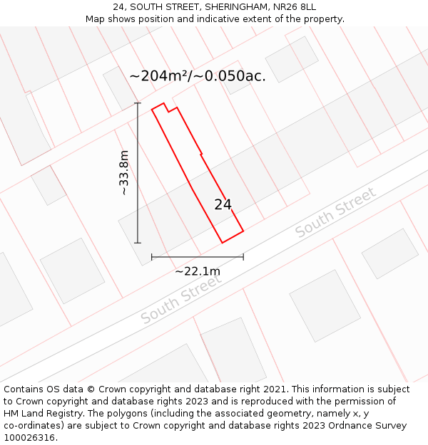 24, SOUTH STREET, SHERINGHAM, NR26 8LL: Plot and title map