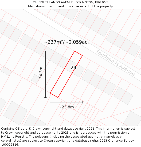 24, SOUTHLANDS AVENUE, ORPINGTON, BR6 9NZ: Plot and title map