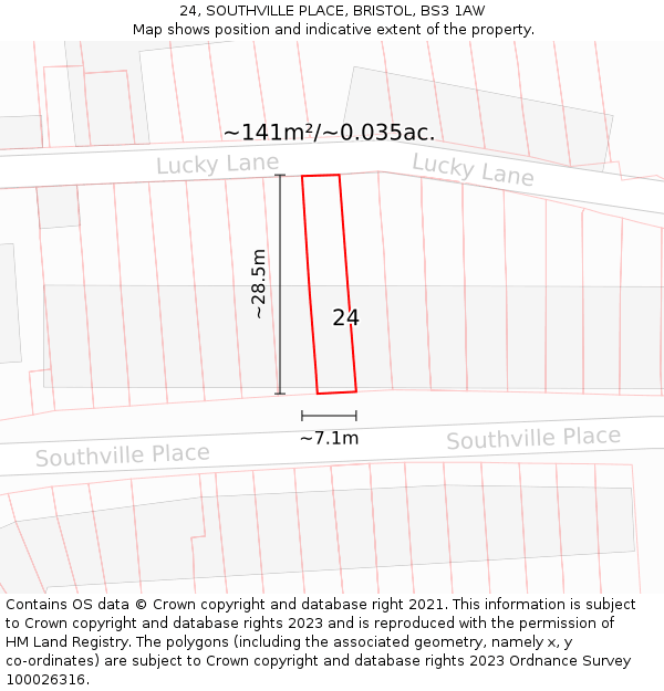 24, SOUTHVILLE PLACE, BRISTOL, BS3 1AW: Plot and title map