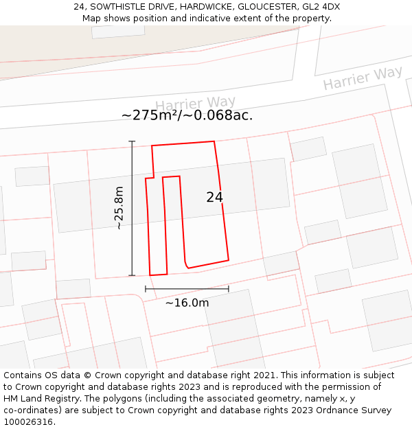 24, SOWTHISTLE DRIVE, HARDWICKE, GLOUCESTER, GL2 4DX: Plot and title map