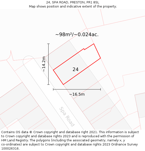 24, SPA ROAD, PRESTON, PR1 8SL: Plot and title map