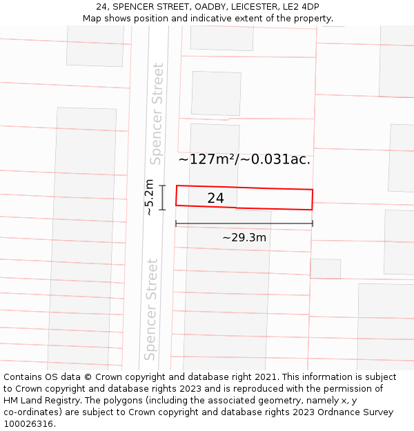 24, SPENCER STREET, OADBY, LEICESTER, LE2 4DP: Plot and title map