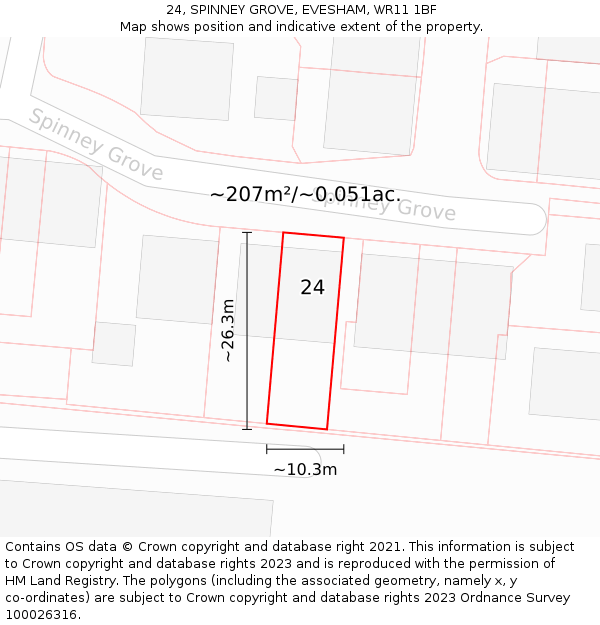 24, SPINNEY GROVE, EVESHAM, WR11 1BF: Plot and title map