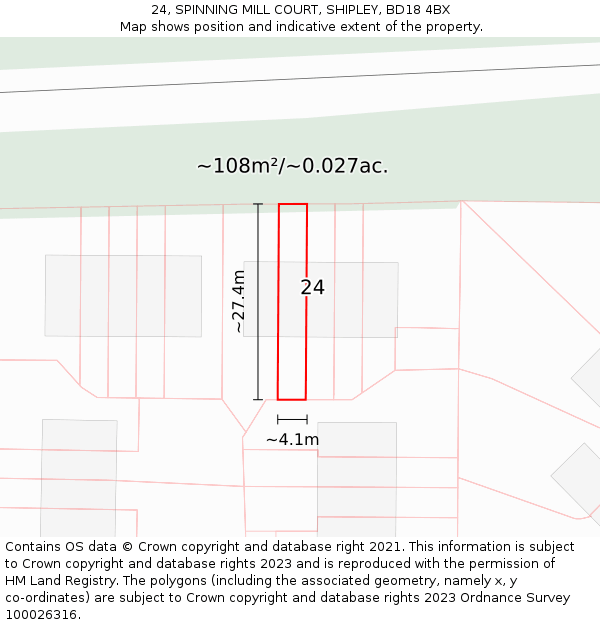 24, SPINNING MILL COURT, SHIPLEY, BD18 4BX: Plot and title map