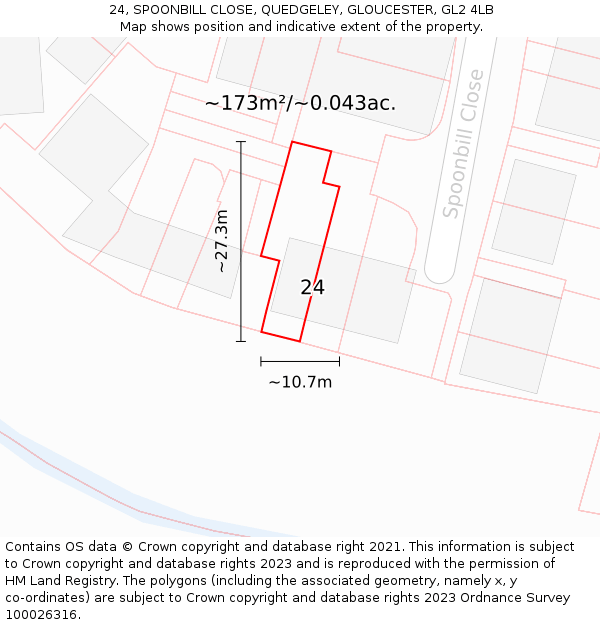 24, SPOONBILL CLOSE, QUEDGELEY, GLOUCESTER, GL2 4LB: Plot and title map