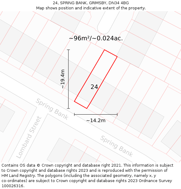 24, SPRING BANK, GRIMSBY, DN34 4BG: Plot and title map