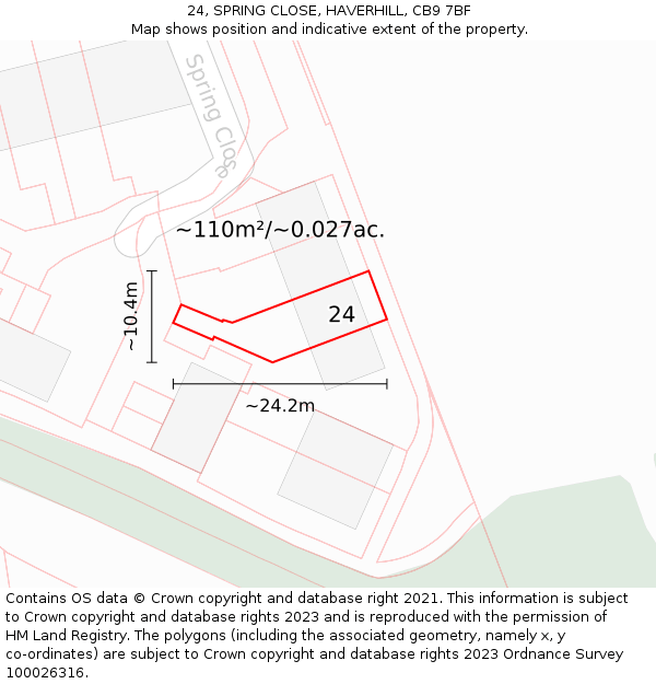 24, SPRING CLOSE, HAVERHILL, CB9 7BF: Plot and title map