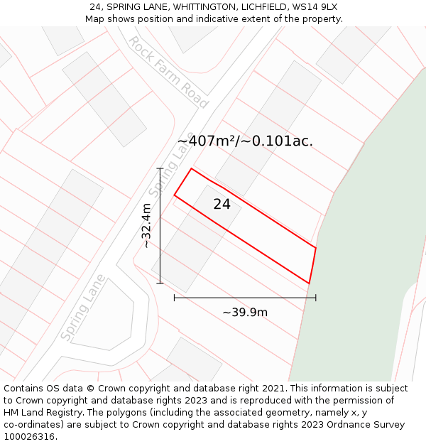 24, SPRING LANE, WHITTINGTON, LICHFIELD, WS14 9LX: Plot and title map