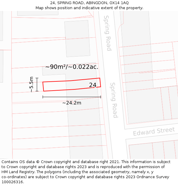 24, SPRING ROAD, ABINGDON, OX14 1AQ: Plot and title map