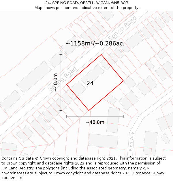 24, SPRING ROAD, ORRELL, WIGAN, WN5 8QB: Plot and title map