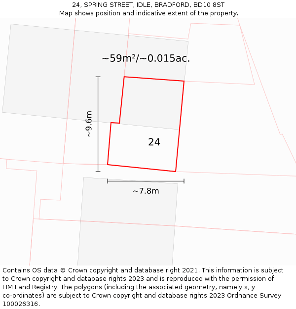 24, SPRING STREET, IDLE, BRADFORD, BD10 8ST: Plot and title map