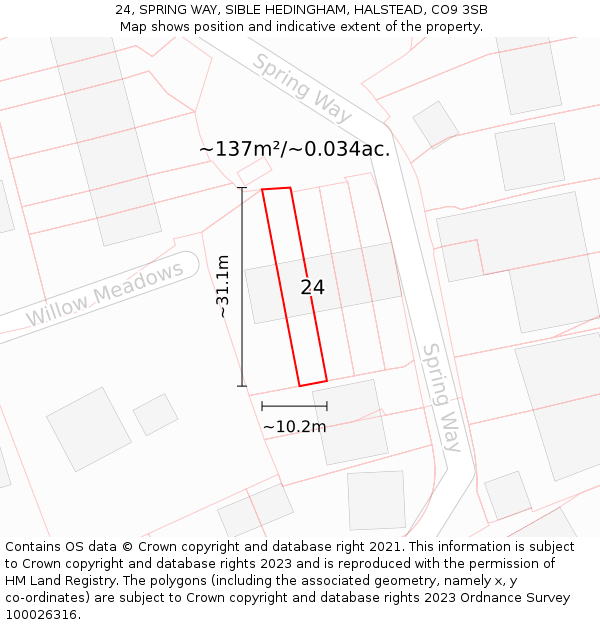 24, SPRING WAY, SIBLE HEDINGHAM, HALSTEAD, CO9 3SB: Plot and title map