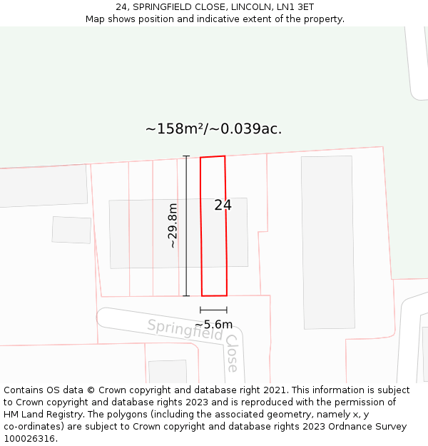 24, SPRINGFIELD CLOSE, LINCOLN, LN1 3ET: Plot and title map
