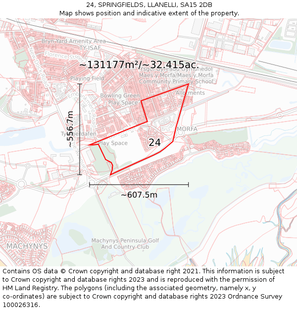 24, SPRINGFIELDS, LLANELLI, SA15 2DB: Plot and title map