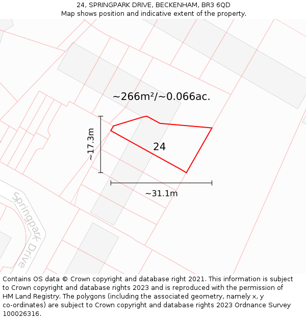 24, SPRINGPARK DRIVE, BECKENHAM, BR3 6QD: Plot and title map