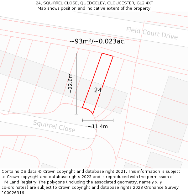 24, SQUIRREL CLOSE, QUEDGELEY, GLOUCESTER, GL2 4XT: Plot and title map