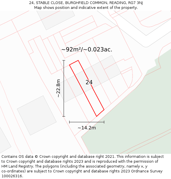 24, STABLE CLOSE, BURGHFIELD COMMON, READING, RG7 3NJ: Plot and title map