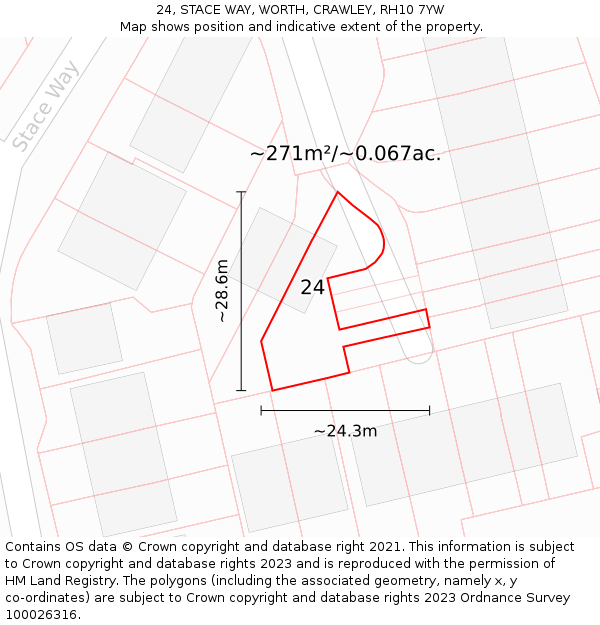 24, STACE WAY, WORTH, CRAWLEY, RH10 7YW: Plot and title map