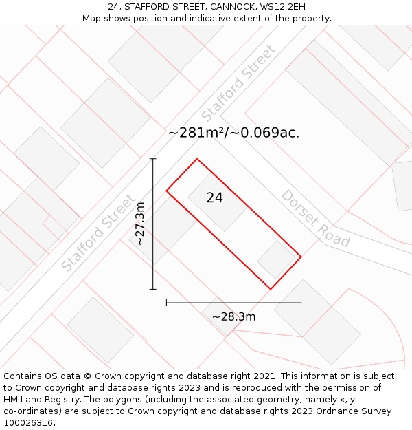 24, STAFFORD STREET, CANNOCK, WS12 2EH: Plot and title map