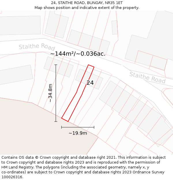 24, STAITHE ROAD, BUNGAY, NR35 1ET: Plot and title map