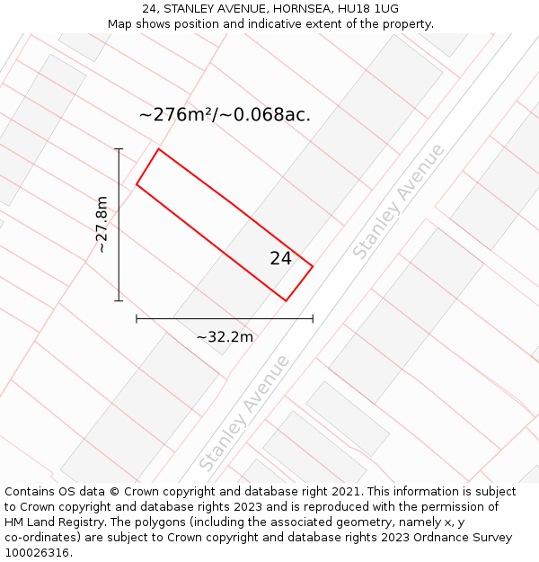 24, STANLEY AVENUE, HORNSEA, HU18 1UG: Plot and title map