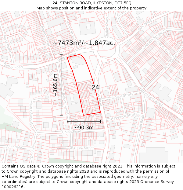 24, STANTON ROAD, ILKESTON, DE7 5FQ: Plot and title map