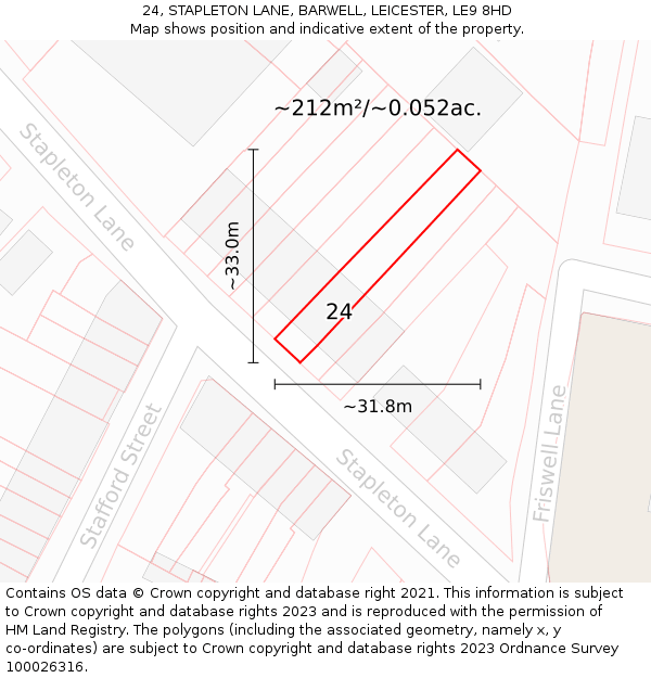24, STAPLETON LANE, BARWELL, LEICESTER, LE9 8HD: Plot and title map