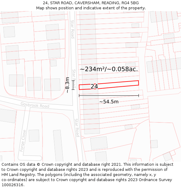 24, STAR ROAD, CAVERSHAM, READING, RG4 5BG: Plot and title map