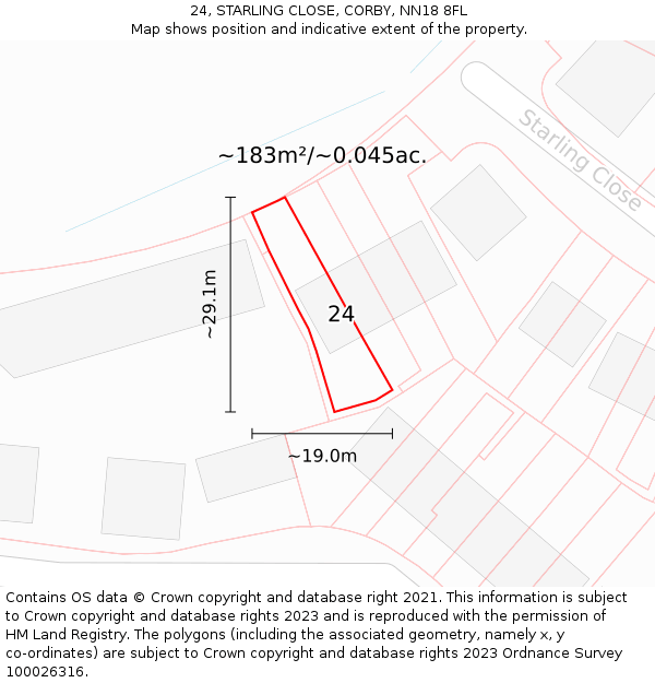 24, STARLING CLOSE, CORBY, NN18 8FL: Plot and title map