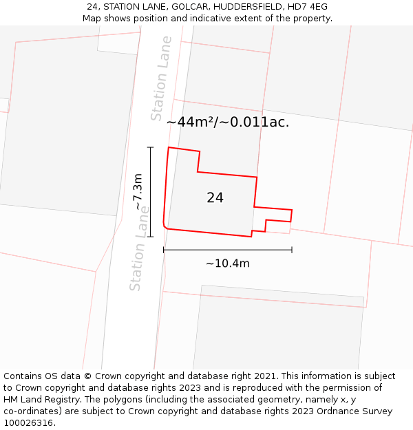 24, STATION LANE, GOLCAR, HUDDERSFIELD, HD7 4EG: Plot and title map