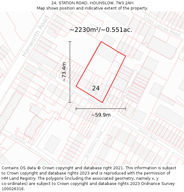 24, STATION ROAD, HOUNSLOW, TW3 2AH: Plot and title map