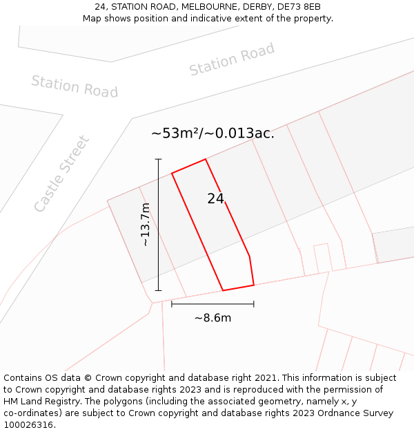 24, STATION ROAD, MELBOURNE, DERBY, DE73 8EB: Plot and title map