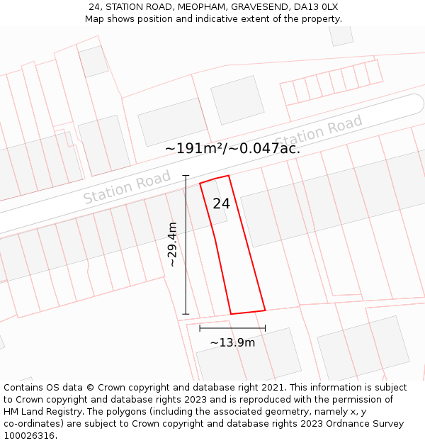 24, STATION ROAD, MEOPHAM, GRAVESEND, DA13 0LX: Plot and title map