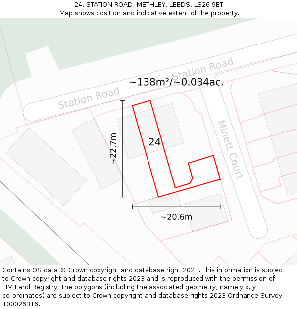 24, STATION ROAD, METHLEY, LEEDS, LS26 9ET: Plot and title map
