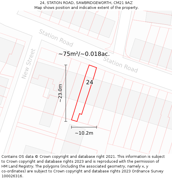 24, STATION ROAD, SAWBRIDGEWORTH, CM21 9AZ: Plot and title map